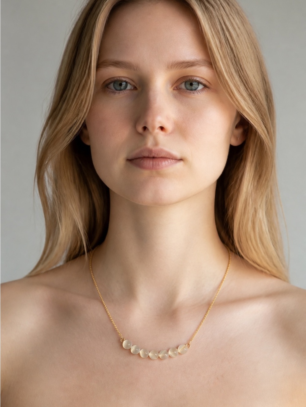 Gold Chain Necklace with Pale Cream Beads
